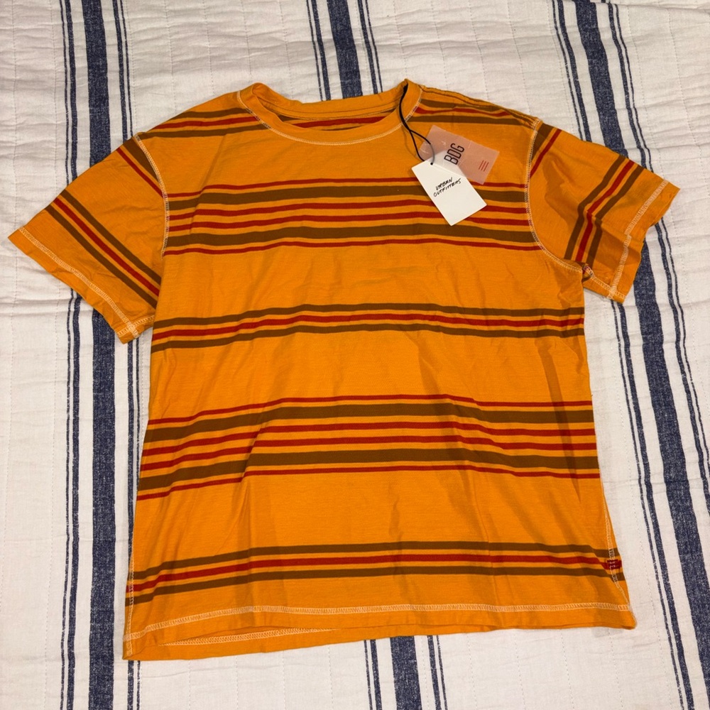 BDG Orange and Red Striped Short Sleeve Tee